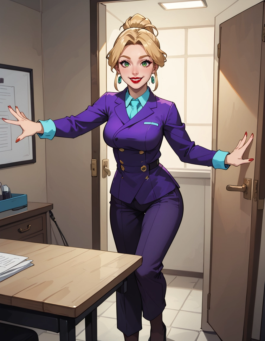 1girl, solo, jewelry, earrings, smile, blonde hair · Yamete.gg