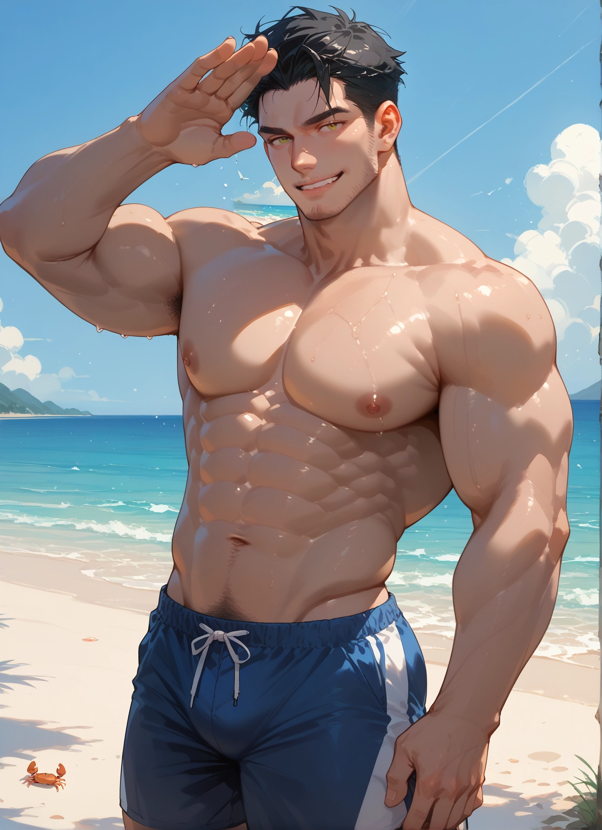 male focus, 1boy, muscular male, muscular, bara, pectorals · Yamete.gg
