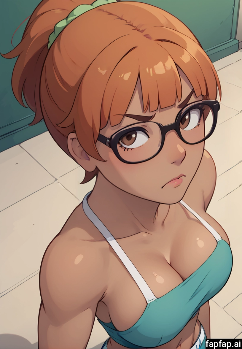 1girl, breasts, solo, cleavage, looking at viewer, black-framed eyewear · Yamete.gg