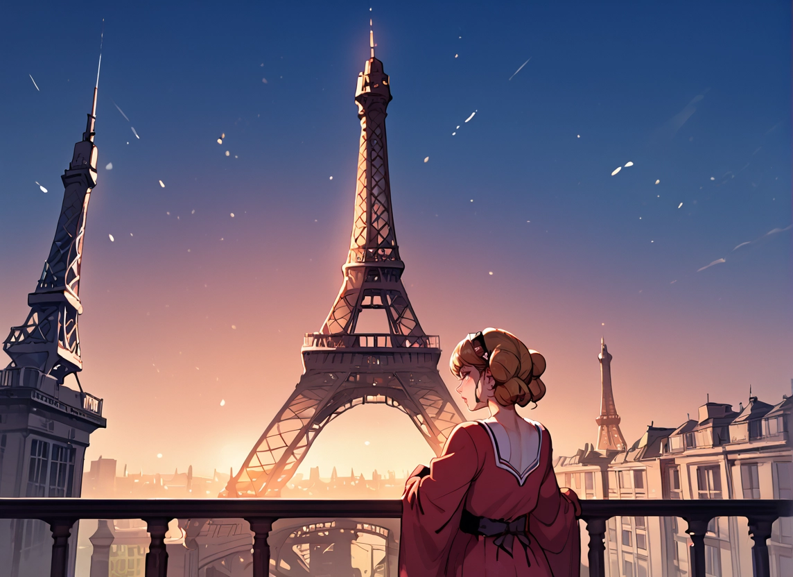 1girl, solo, bridge, eiffel tower, sky, from behind · Yamete.gg