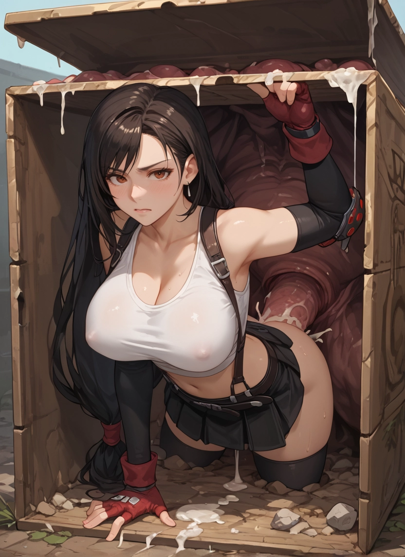 1girl, breasts, long hair, gloves, skirt, cum · Yamete.gg