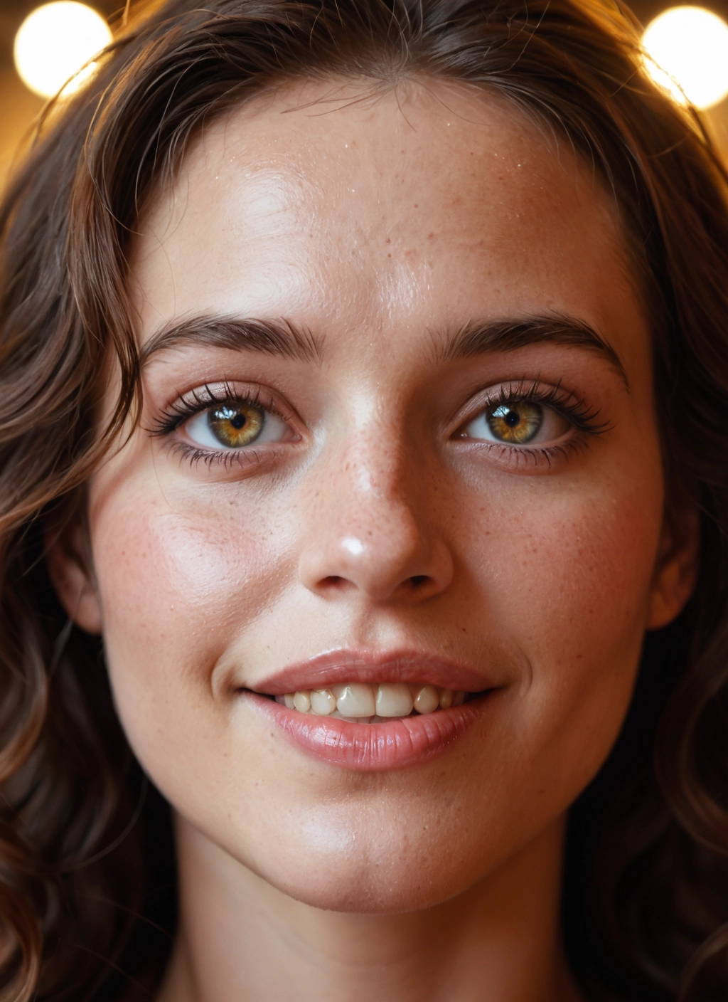 1girl, solo, freckles, brown hair, looking at viewer, smile · Yamete.gg