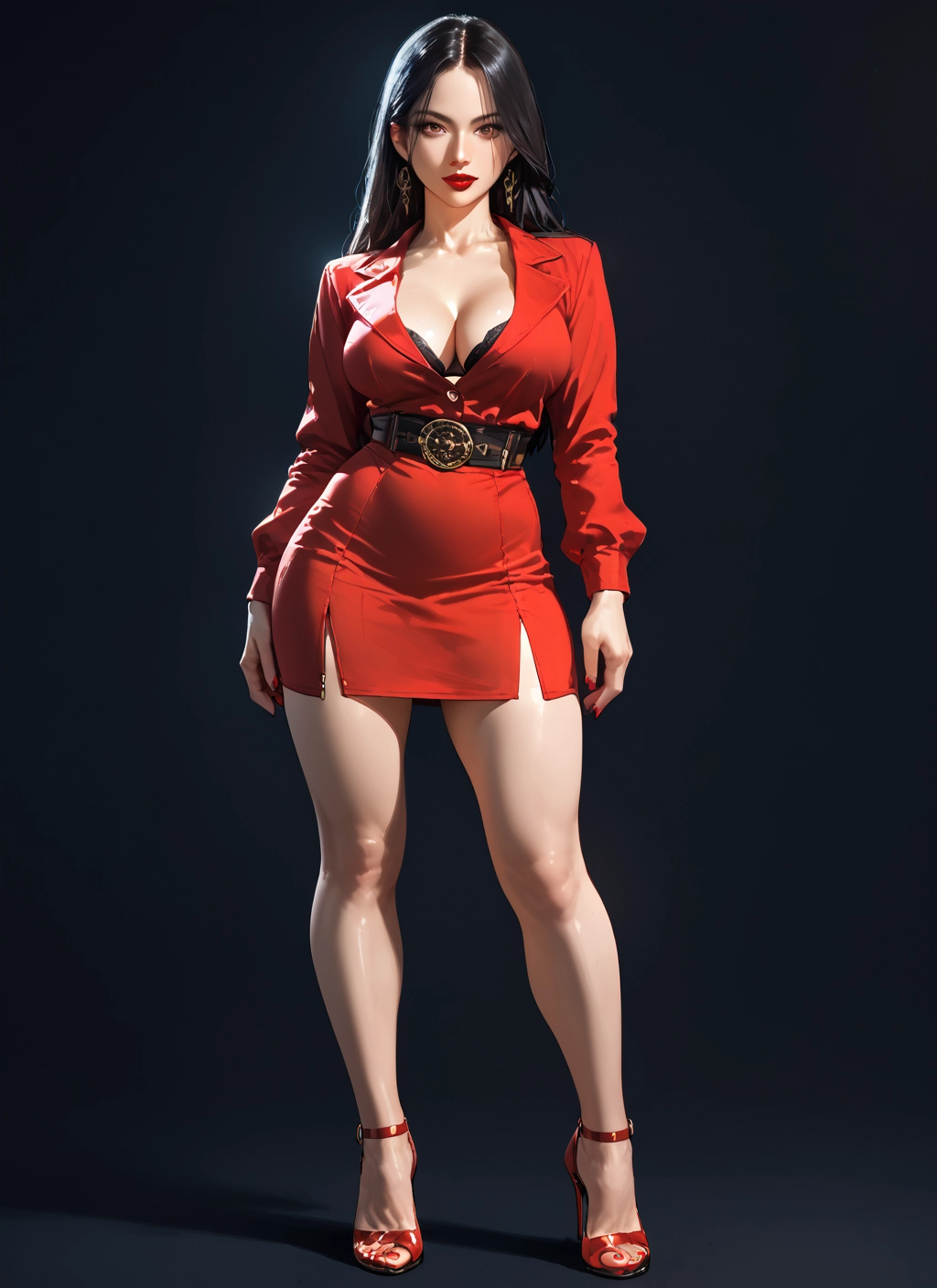 1girl, breasts, jewelry, earrings, black hair, cleavage · Yamete.gg