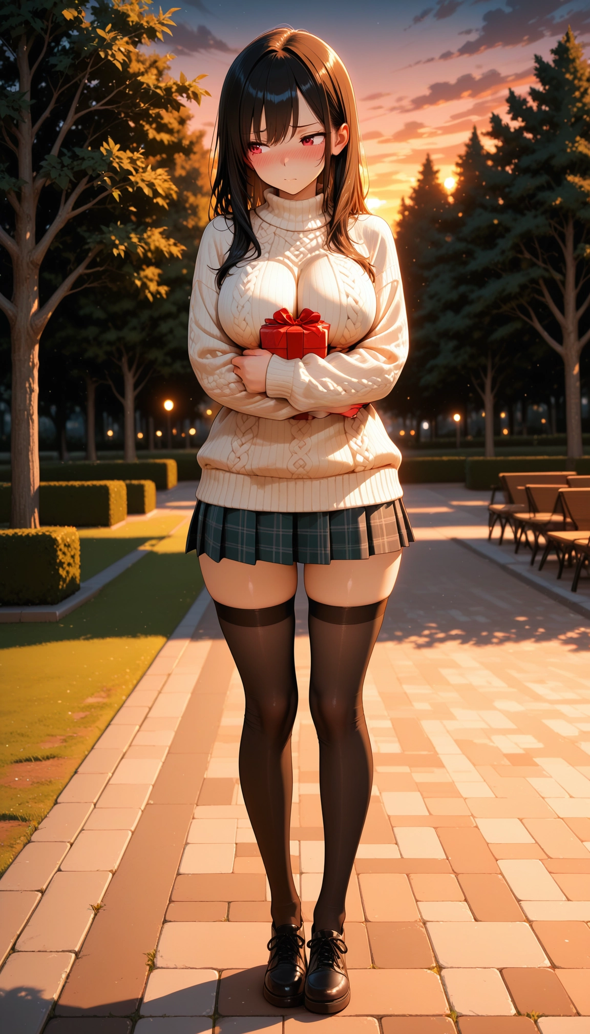 1girl, solo, skirt, thighhighs, breasts, outdoors · Yamete.gg