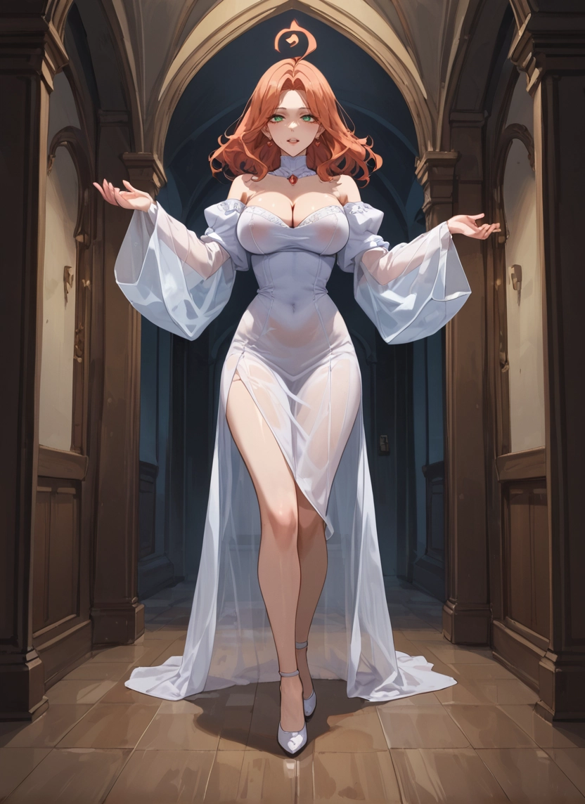 1girl, breasts, dress, large breasts, solo, white dress · Yamete.gg