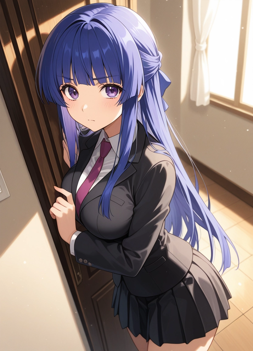 1girl, skirt, solo, long hair, necktie, purple eyes · Yamete.gg