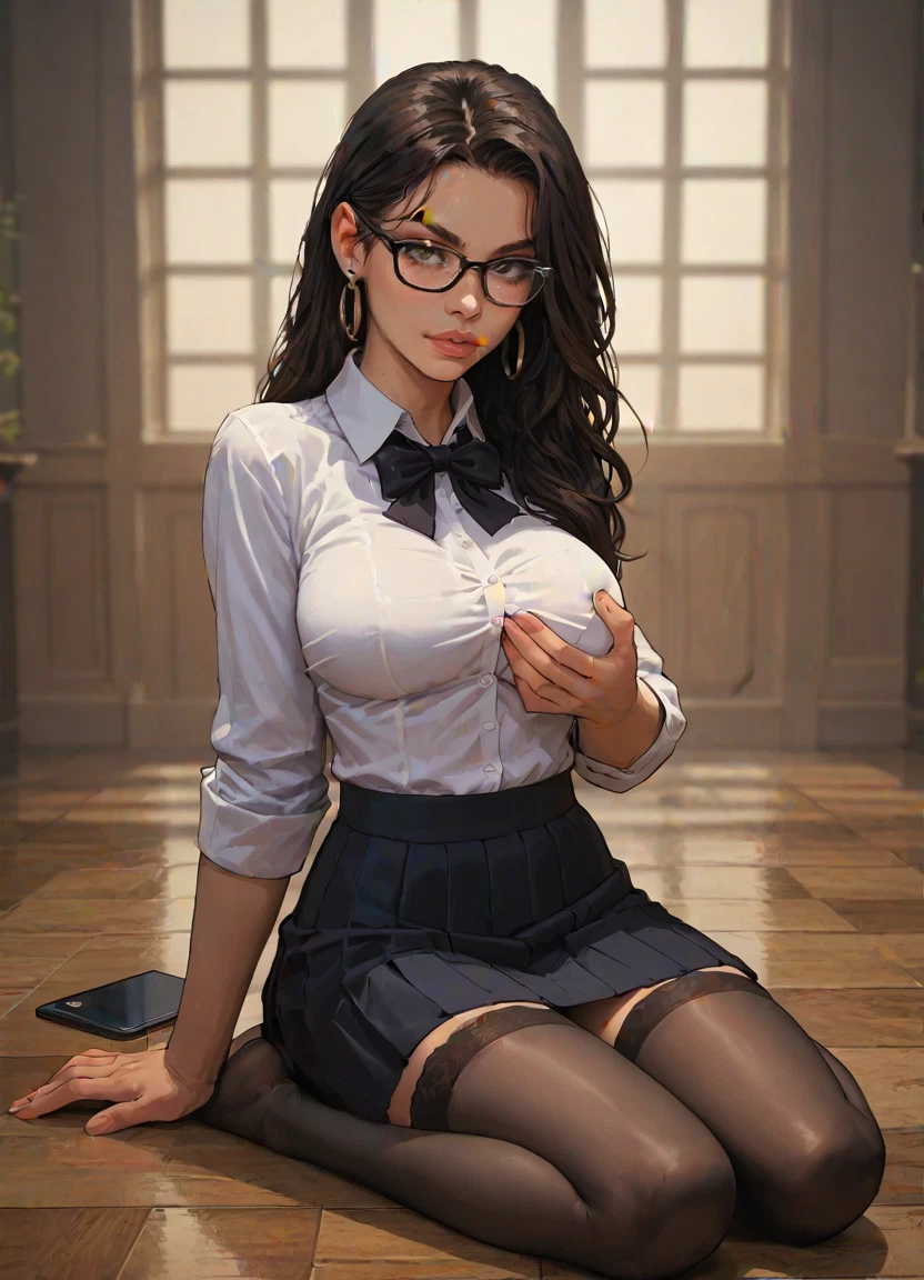 1girl, solo, breasts, shirt, skirt, thighhighs