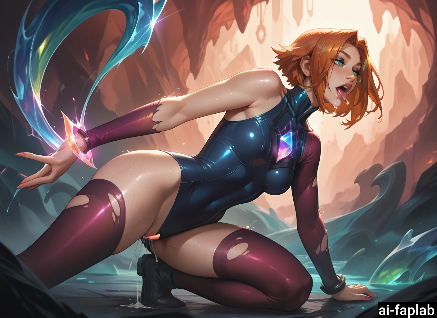 1girl, solo, thighhighs, torn clothes, short hair, breasts · Yamete.gg