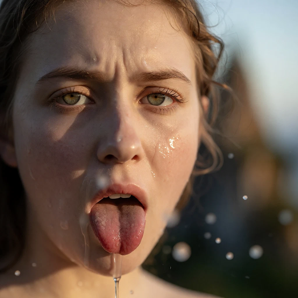 1girl, tongue, blurry, brown hair, blurry background, solo · Yamete.gg