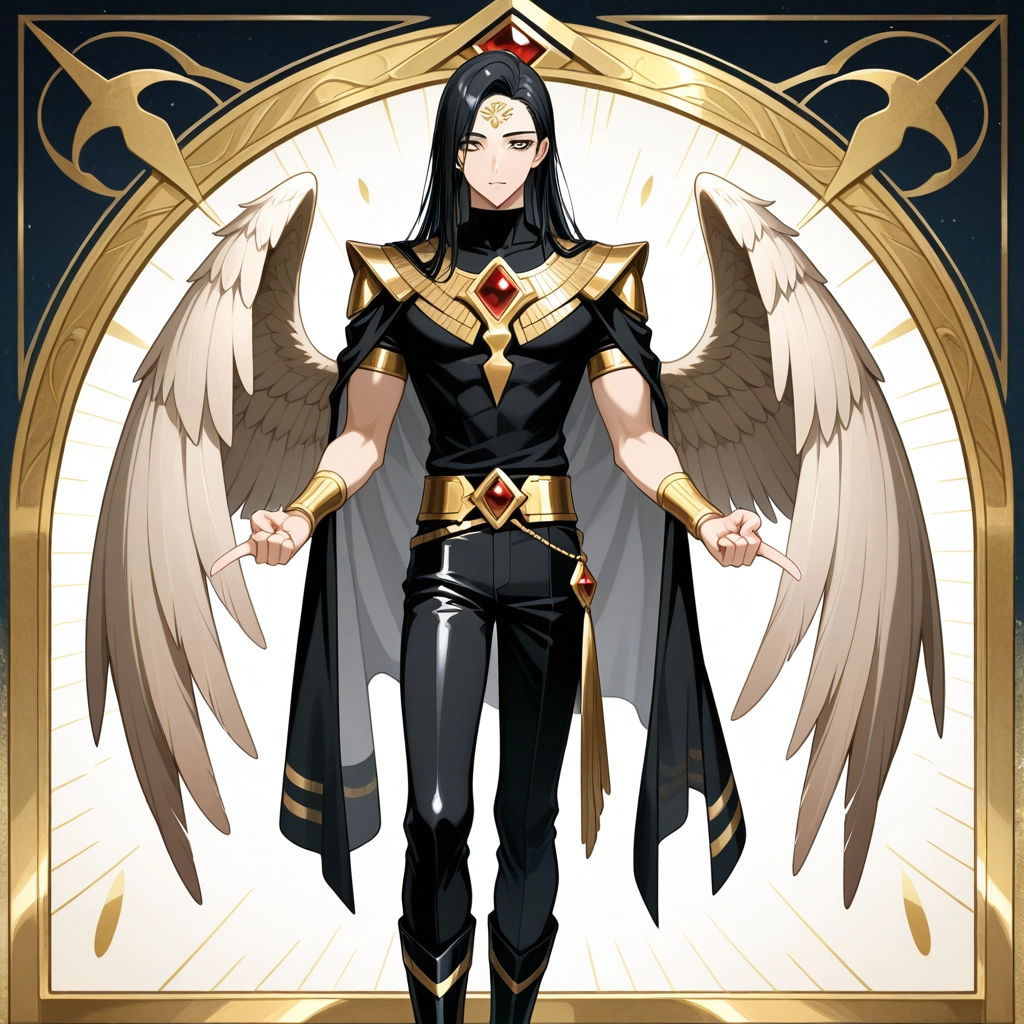 1boy, wings, male focus, black hair, solo, long hair · Yamete.gg