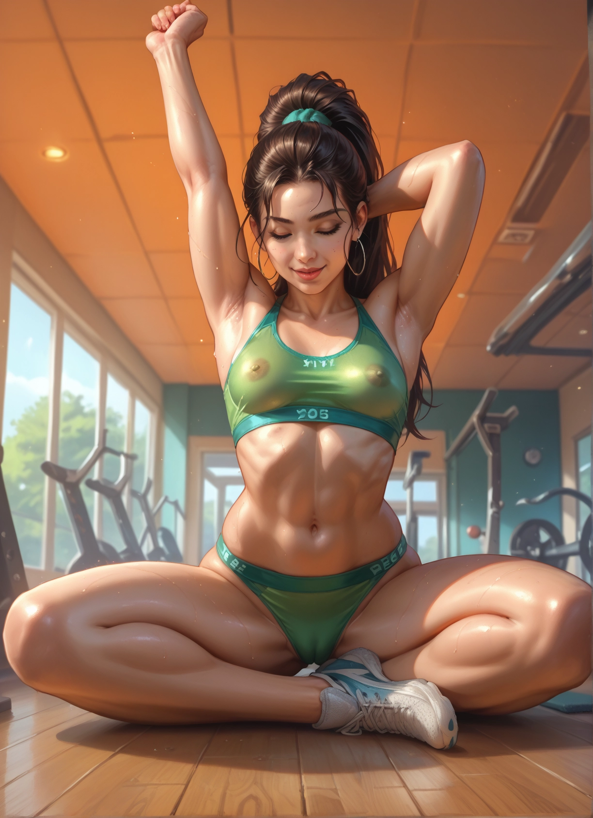 1girl, solo, breasts, jewelry, navel, brown hair · Yamete.gg