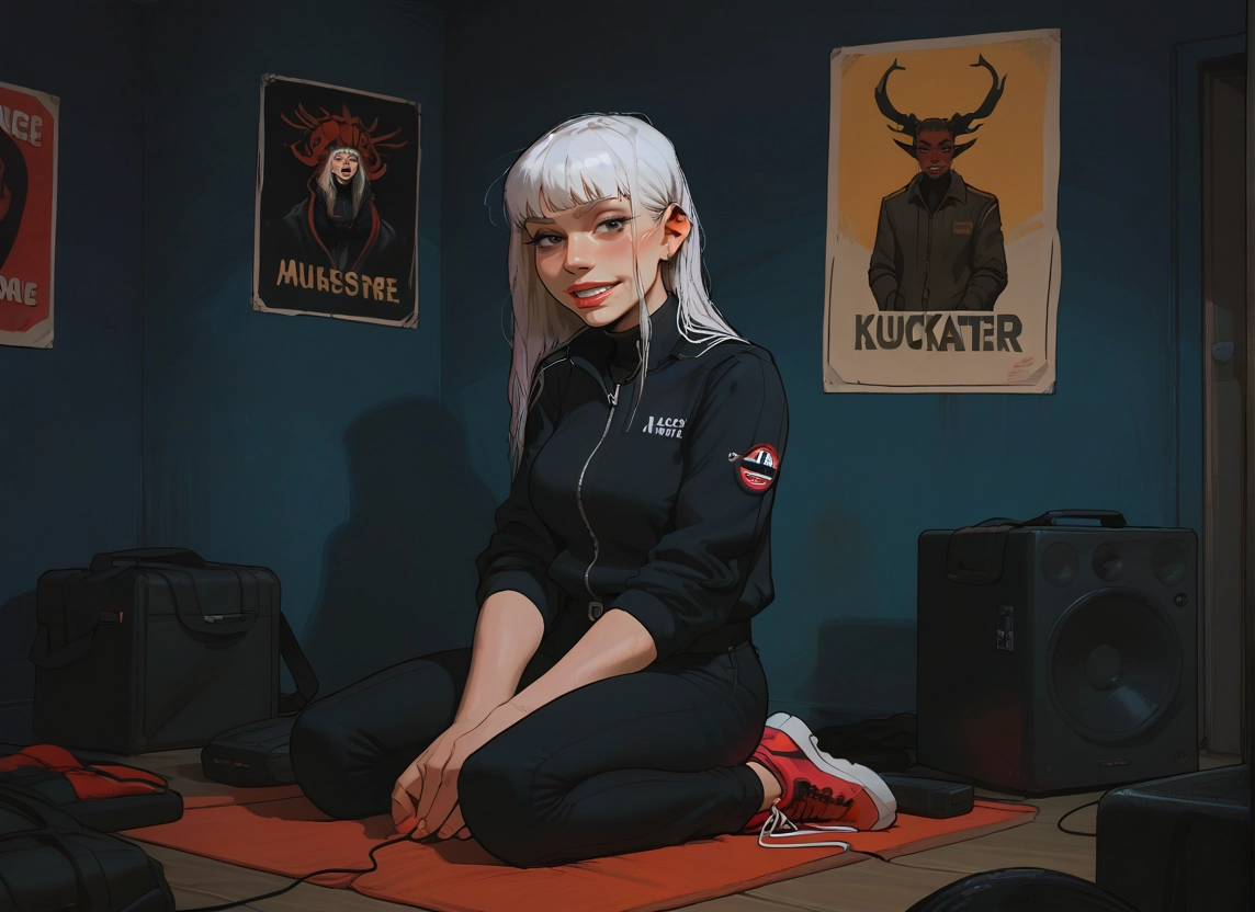 1girl, shoes, sitting, long hair, speaker, sneakers · Yamete.gg