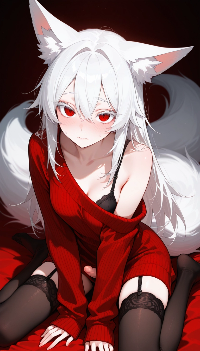 1girl, solo, underwear, animal ears, red eyes, thighhighs · Yamete.gg