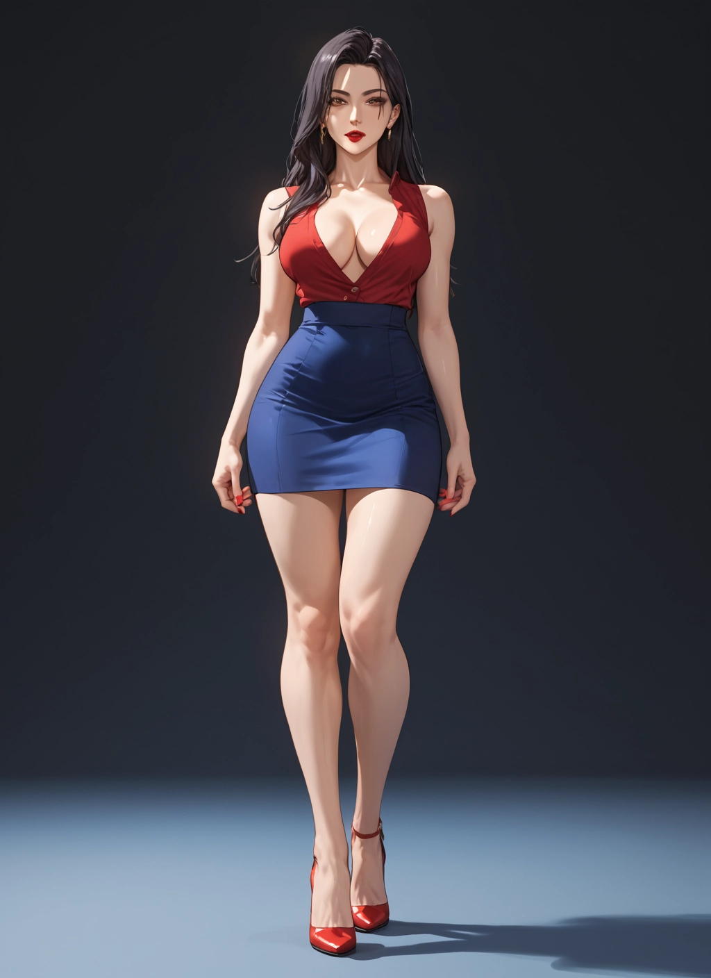 1girl, breasts, skirt, jewelry, earrings, long hair · Yamete.gg