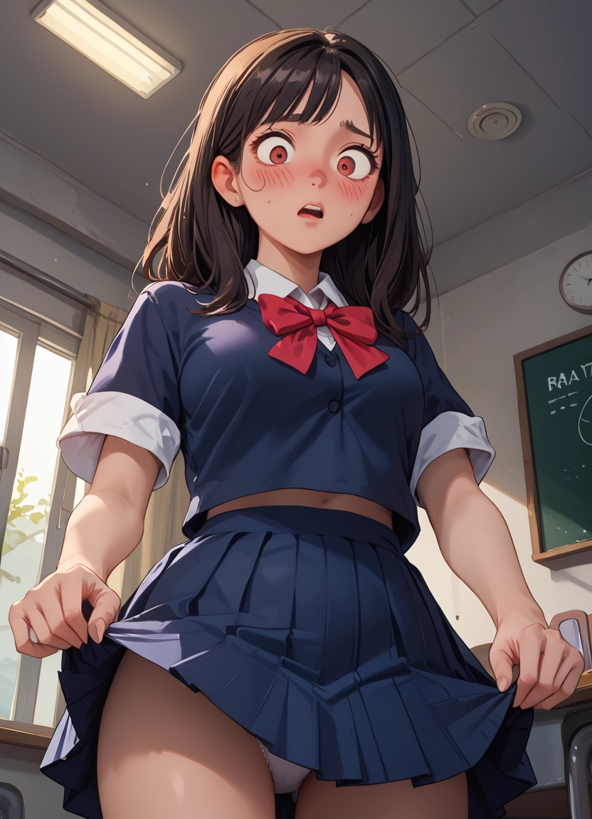 1girl, underwear, skirt, panties, white panties, blush · Yamete.gg