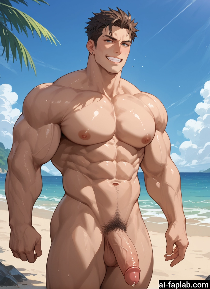 bara, muscular, male focus, penis, muscular male, solo