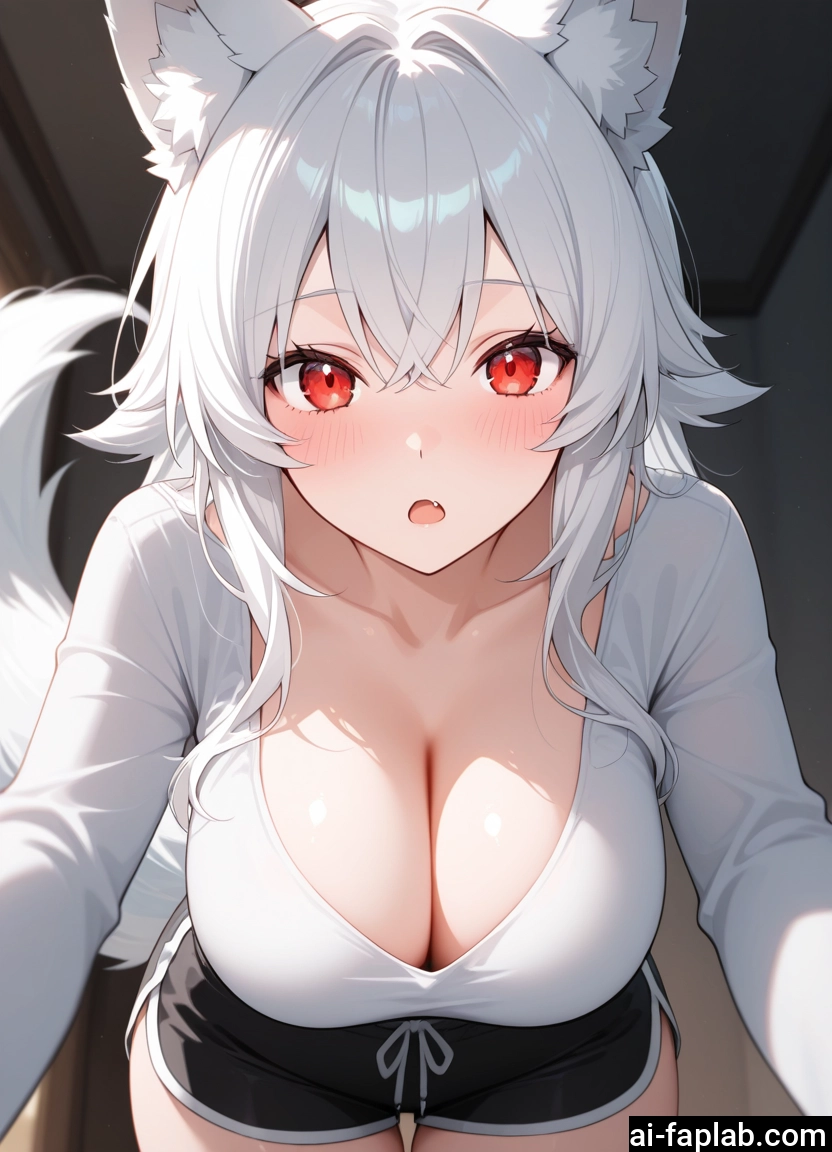 breasts, 1girl, animal ears, red eyes, tail, cleavage