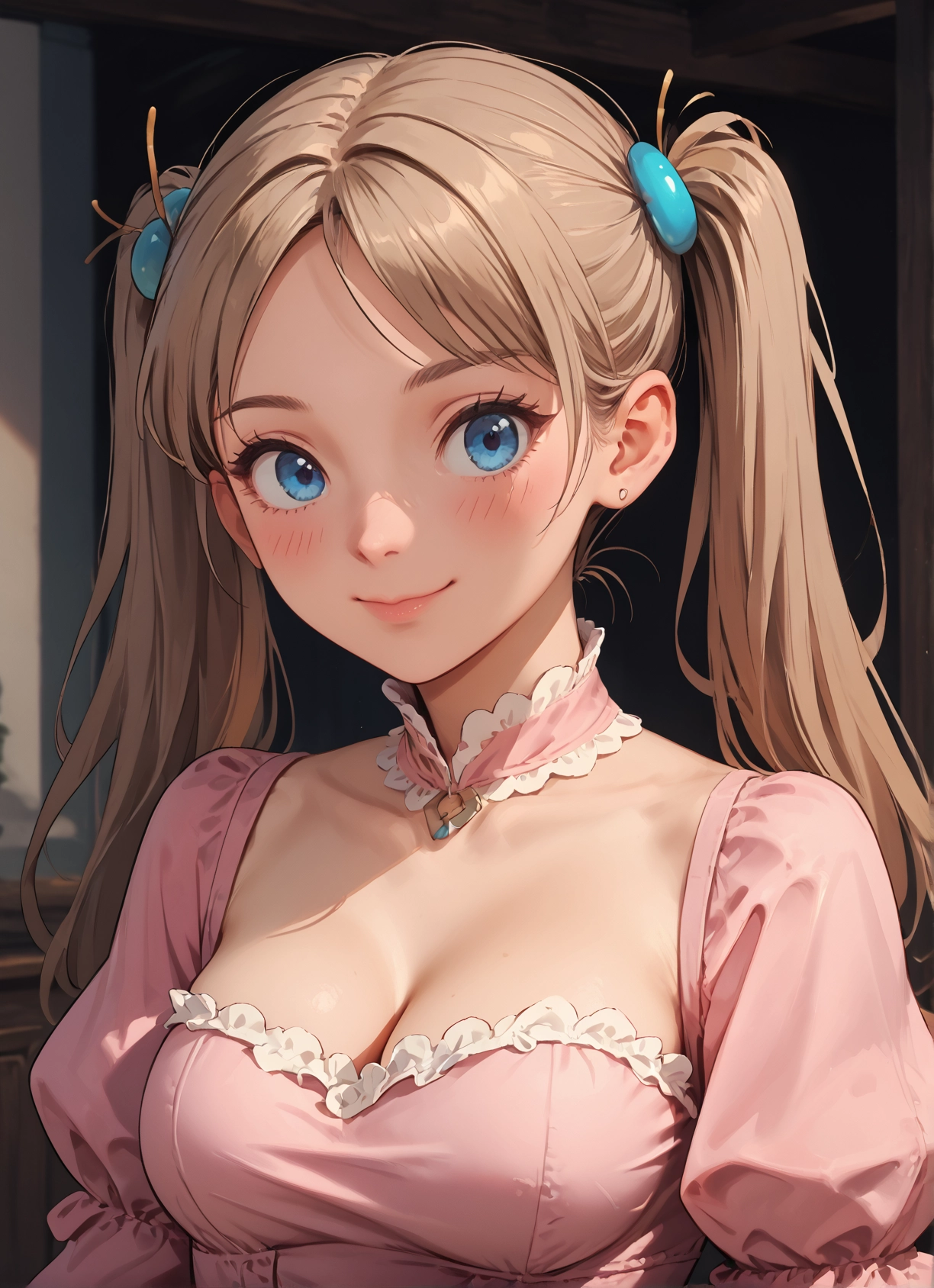 1girl, breasts, solo, blue eyes, twintails, cleavage · Yamete.gg