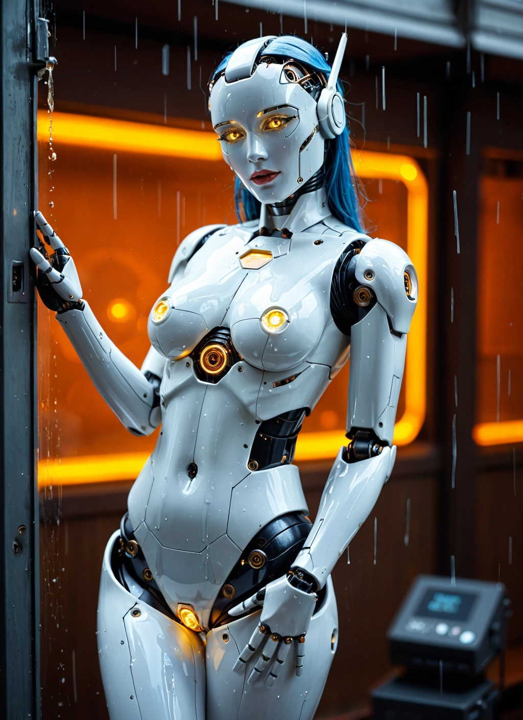 1girl, solo, breasts, rain, joints, robot joints · Yamete.gg
