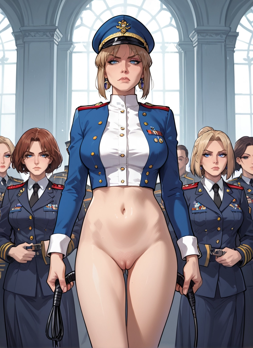 multiple girls, pussy, blue eyes, jewelry, uniform, earrings · Yamete.gg