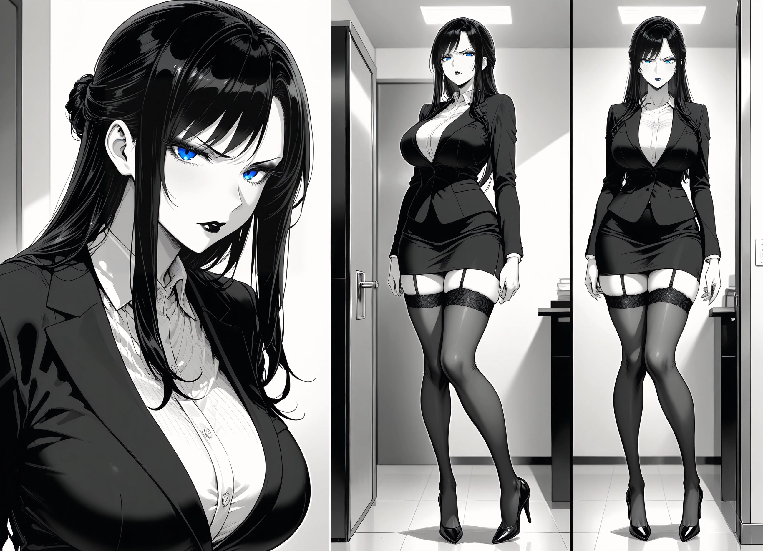 1girl, breasts, thighhighs, high heels, skirt, blue eyes · Yamete.gg