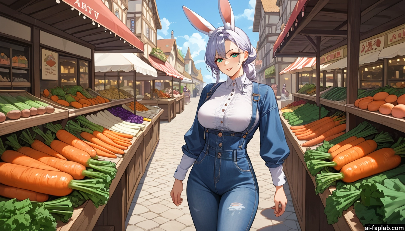 animal ears, rabbit ears, breasts, carrot, pants, denim · Yamete.gg