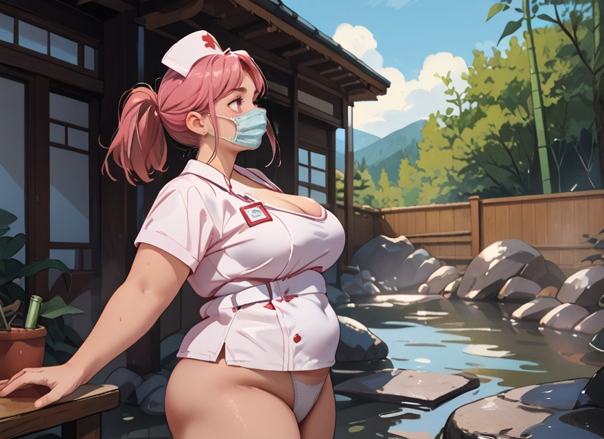 1girl, breasts, pink hair, mask, hat, mouth mask · Yamete.gg