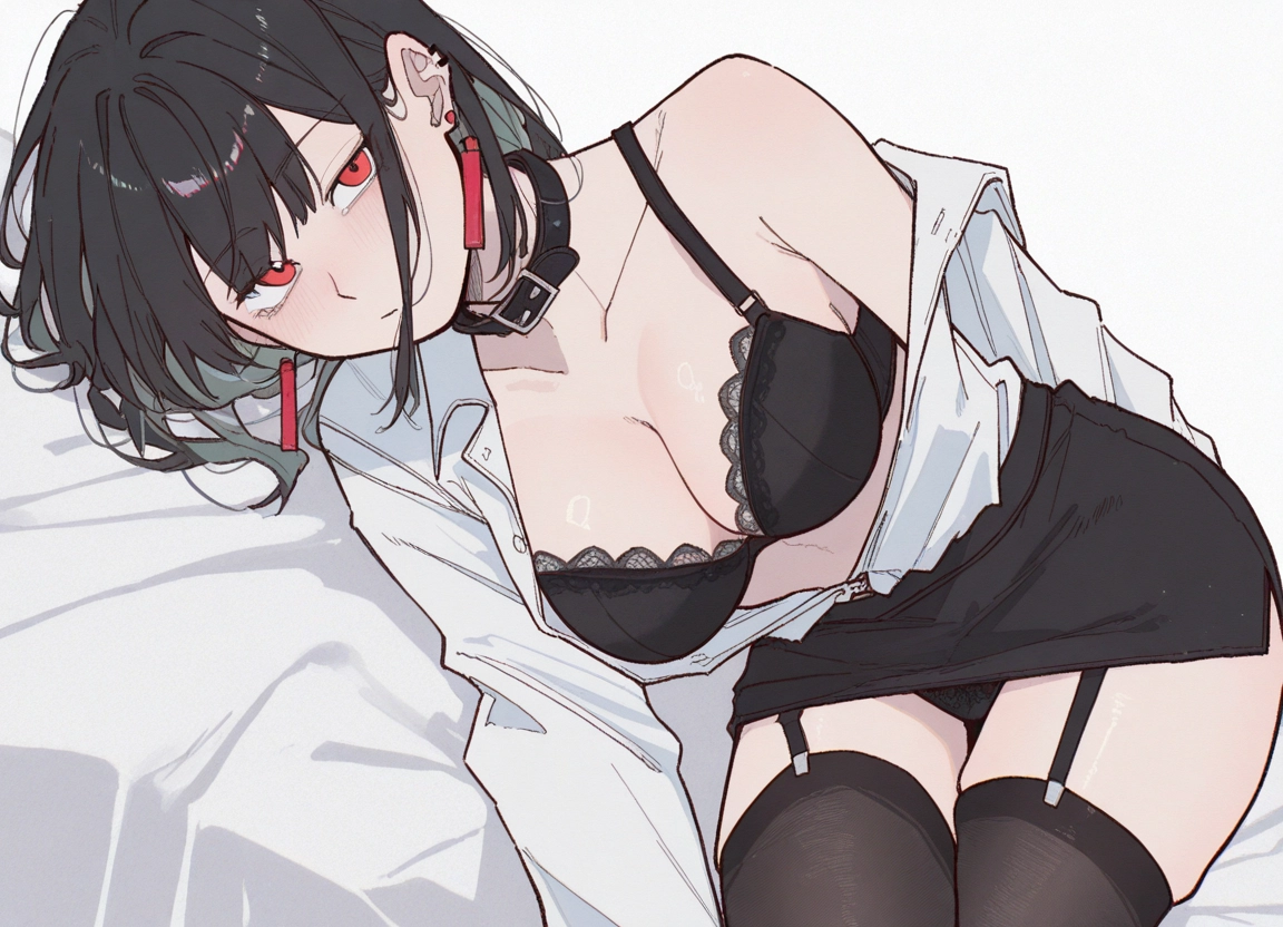 1girl, underwear, breasts, bra, thighhighs, skirt · Yamete.gg