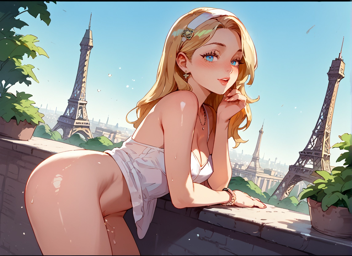 1girl, blonde hair, breasts, solo, jewelry, blue eyes