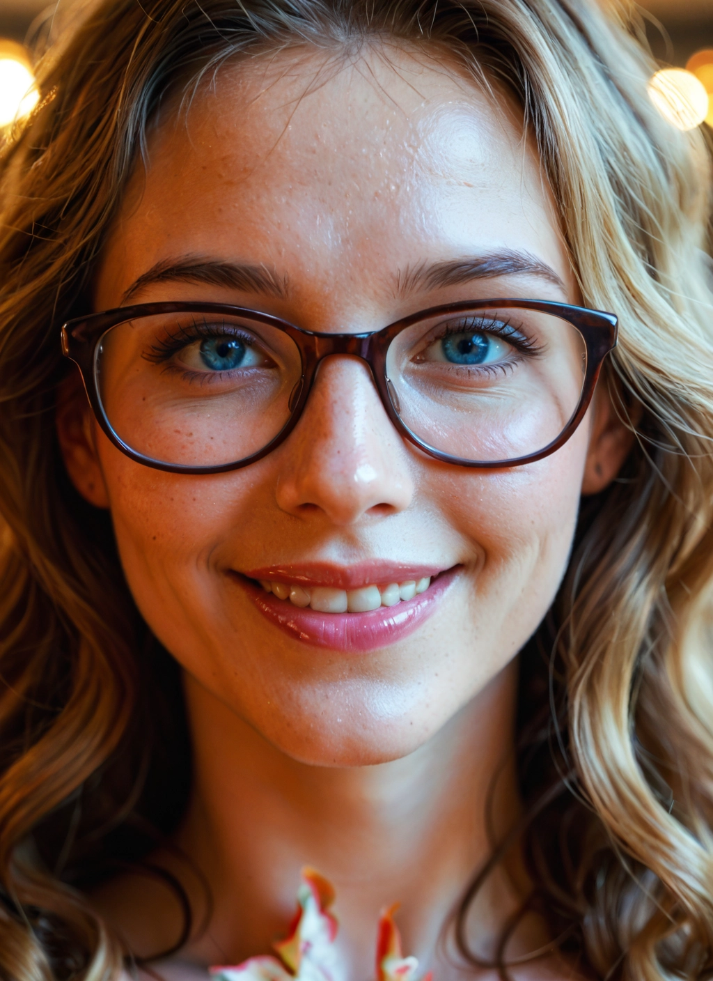 1girl, glasses, solo, blue eyes, smile, freckles · Yamete.gg