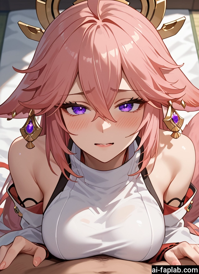 1girl, pink hair, breasts, purple eyes, 1boy, blush