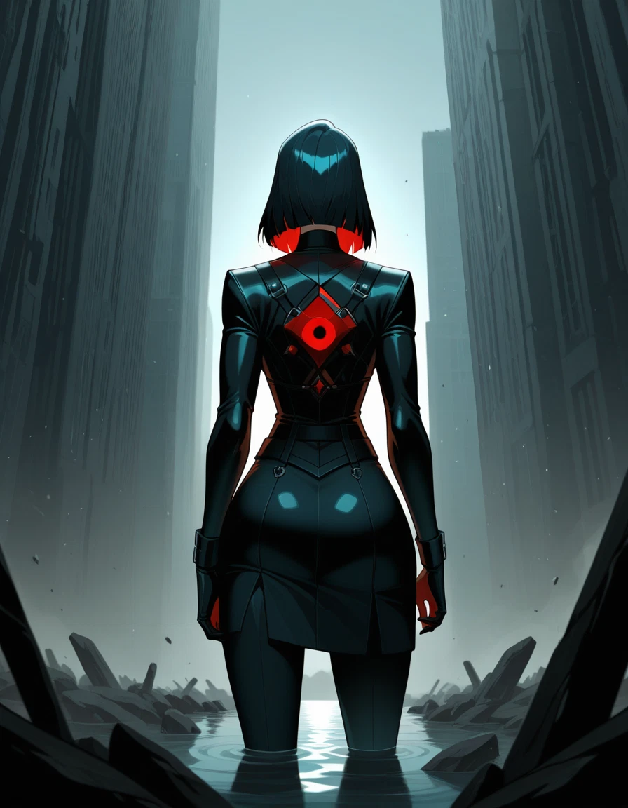 1girl, black hair, solo, from behind, multicolored hair, short hair · Yamete.gg