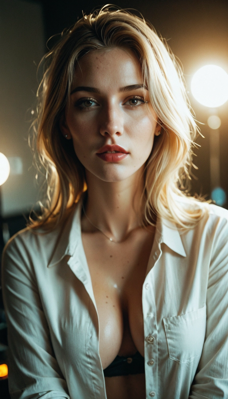 1girl, solo, realistic, breasts, shirt, open clothes · Yamete.gg