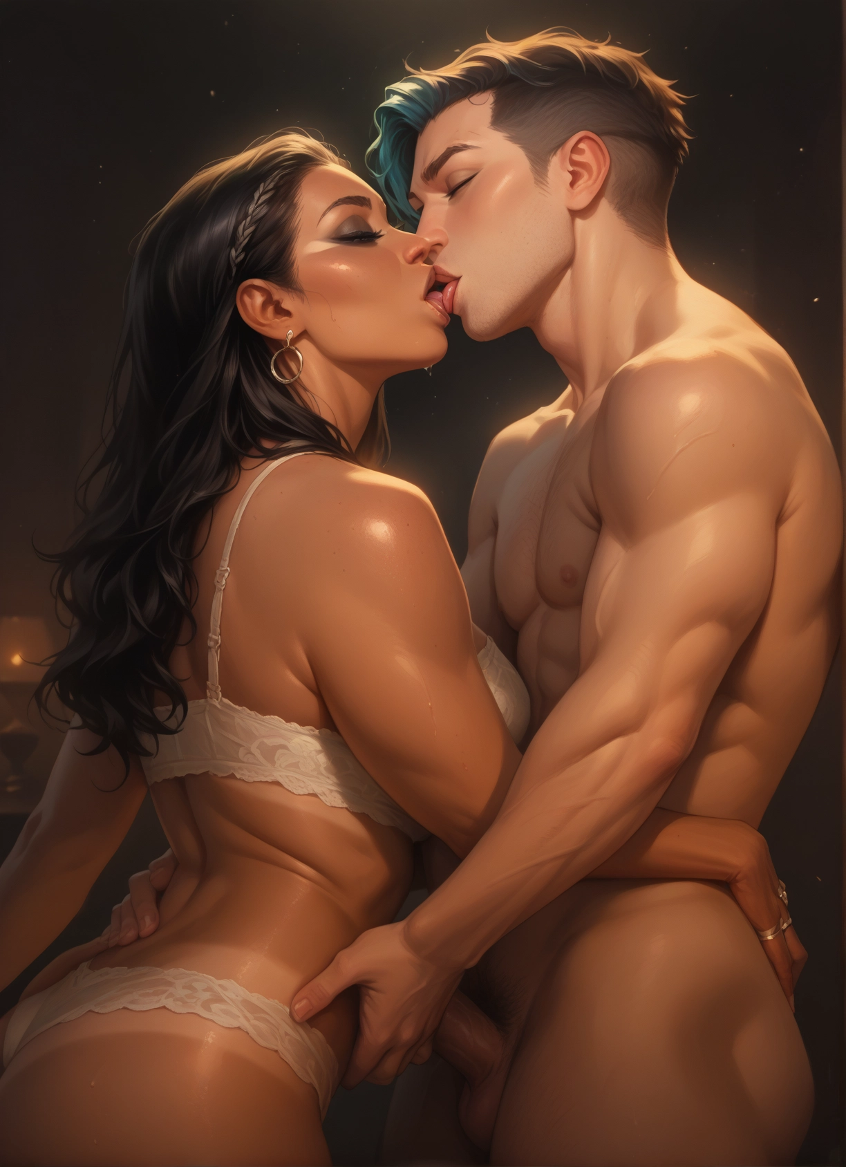 penis, 1boy, 1girl, hetero, underwear, kiss · Yamete.gg