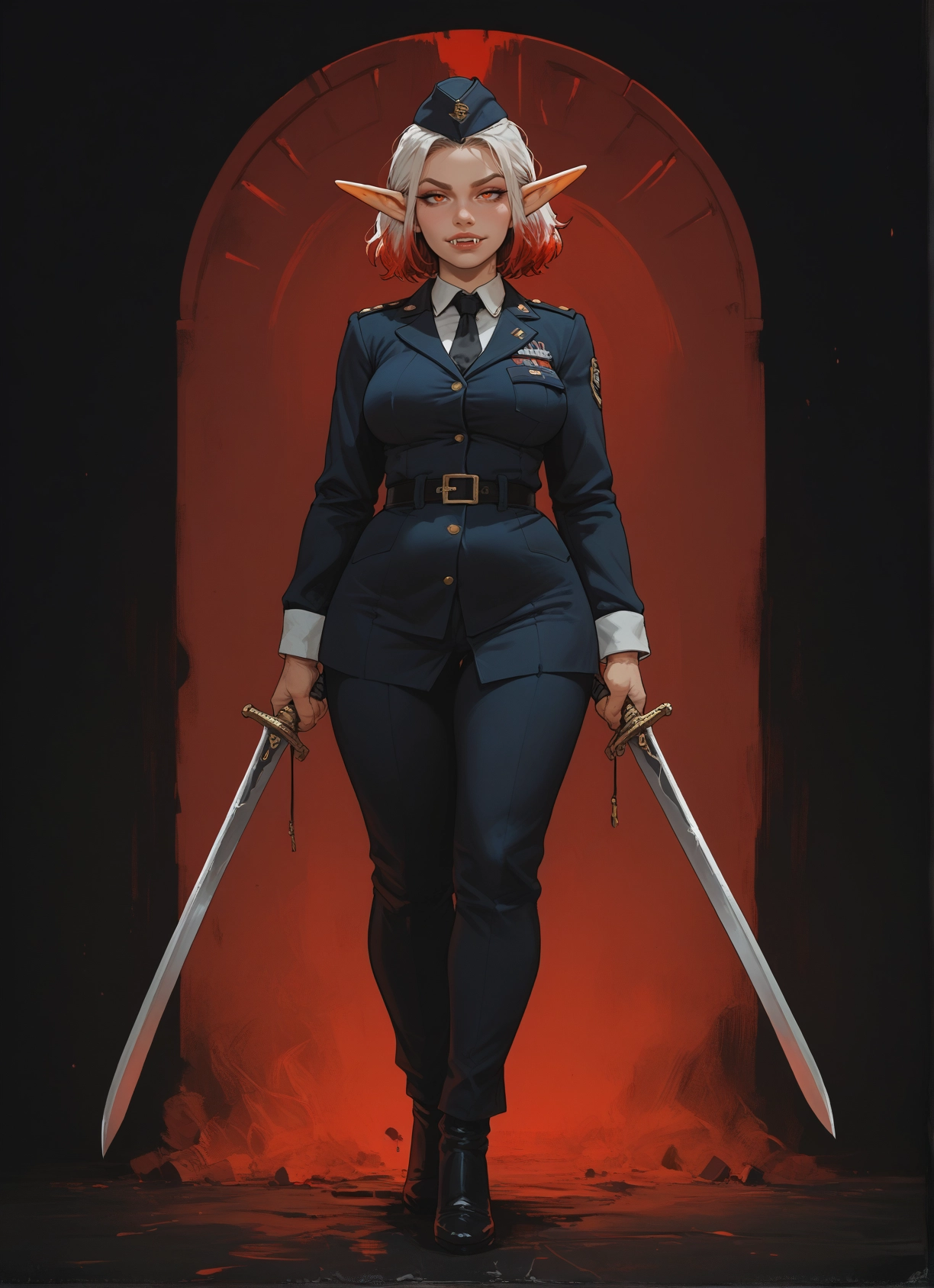 1girl, weapon, pointy ears, sword, solo, uniform · Yamete.gg