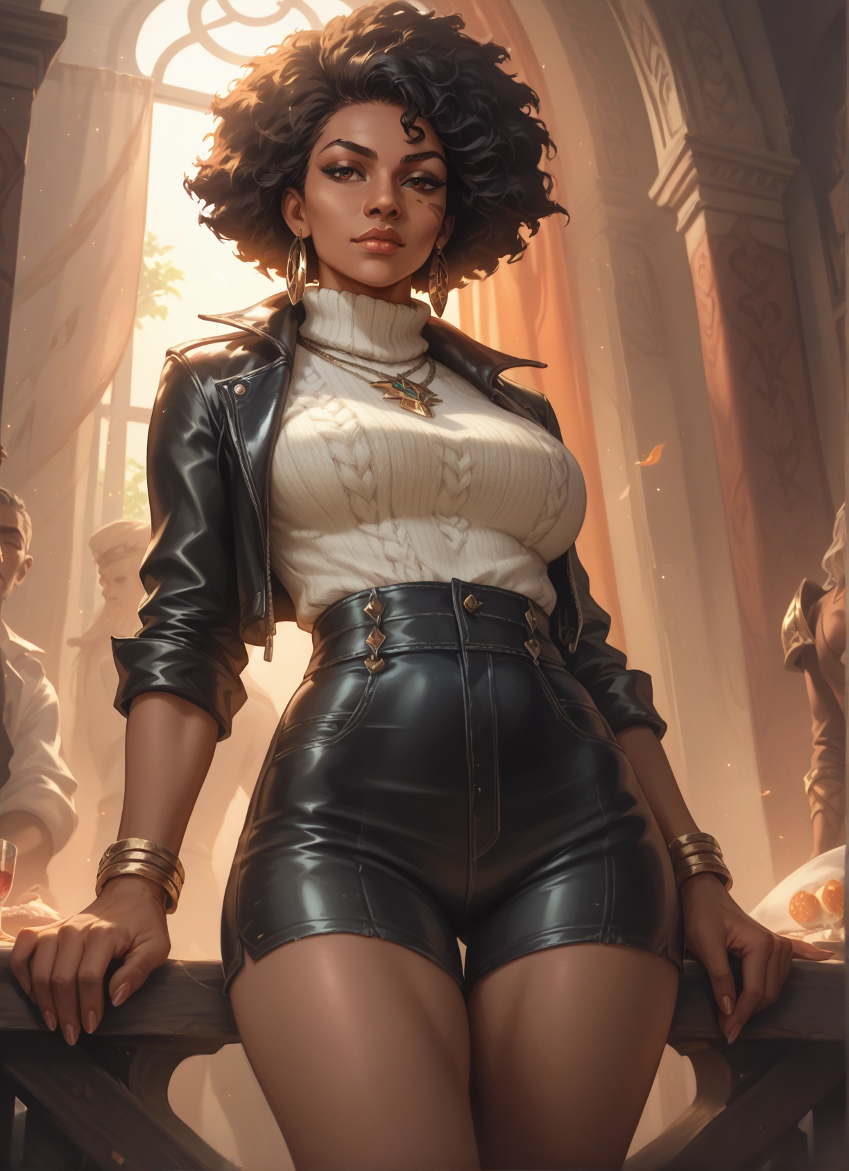 jewelry, 1girl, earrings, breasts, jacket, dark skin · Yamete.gg