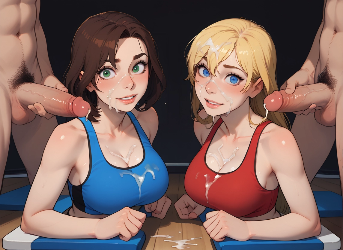 penis, breasts, multiple girls, cum, 2girls, blonde hair · Yamete.gg