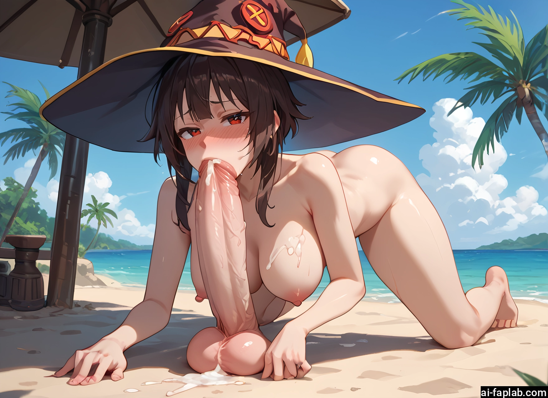 futanari, 1girl, breasts, penis, solo, hat · Yamete.gg