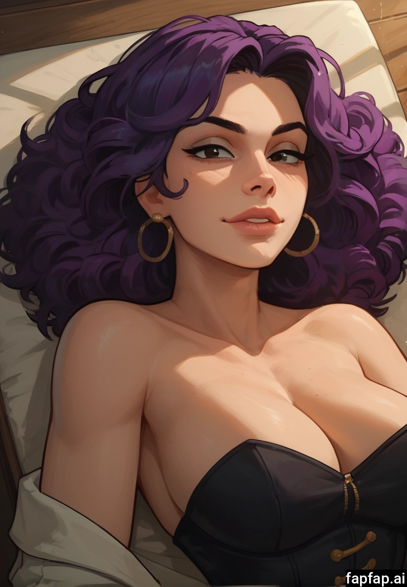 1girl, breasts, solo, earrings, purple hair, jewelry