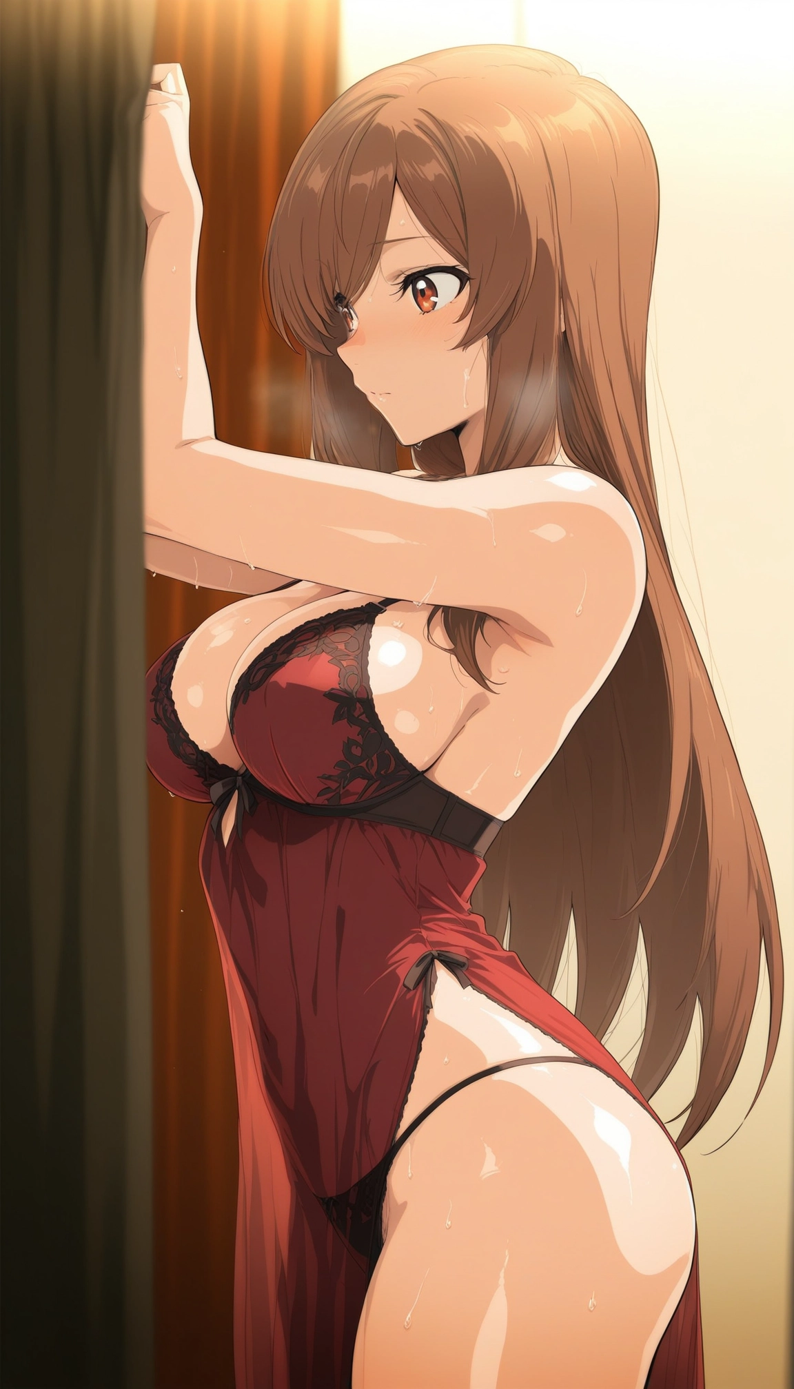 1girl, breasts, solo, long hair, underwear, brown hair · Yamete.gg