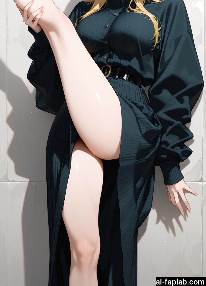 1girl, breasts, solo, blonde hair, long hair, belt