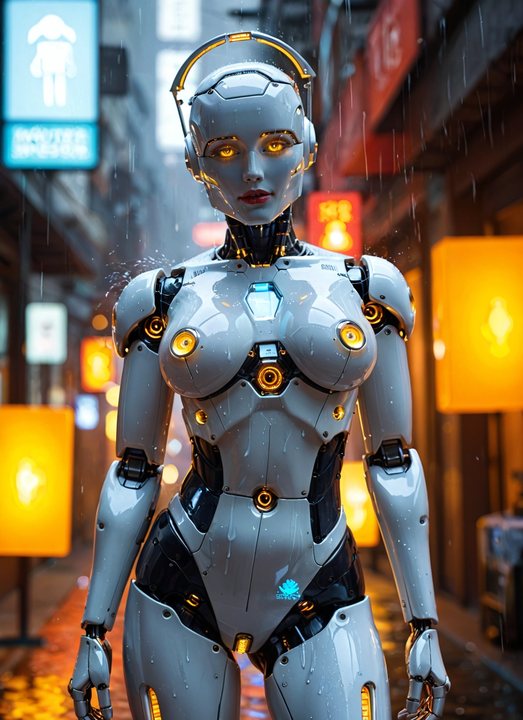 1girl, rain, solo, breasts, robot joints, humanoid robot · Yamete.gg