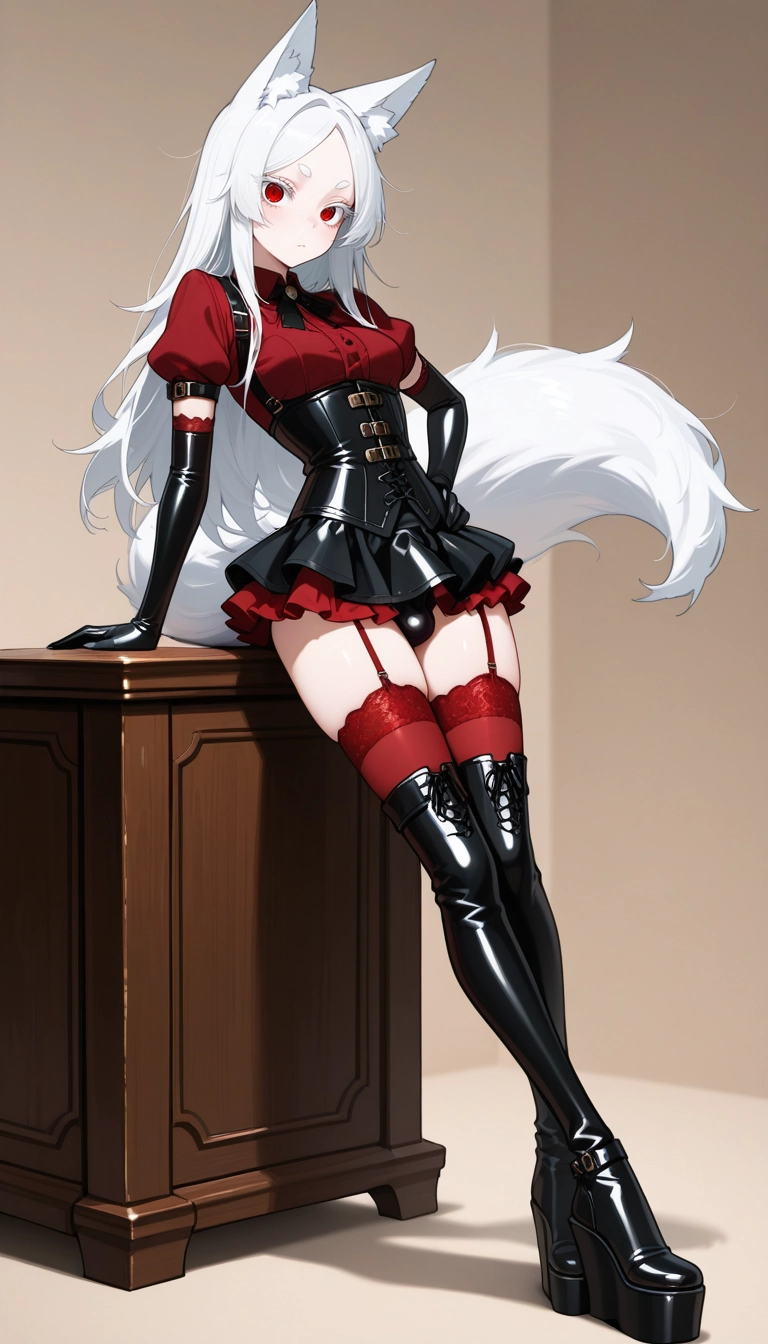 1girl, animal ears, thighhighs, white hair, solo, boots · Yamete.gg