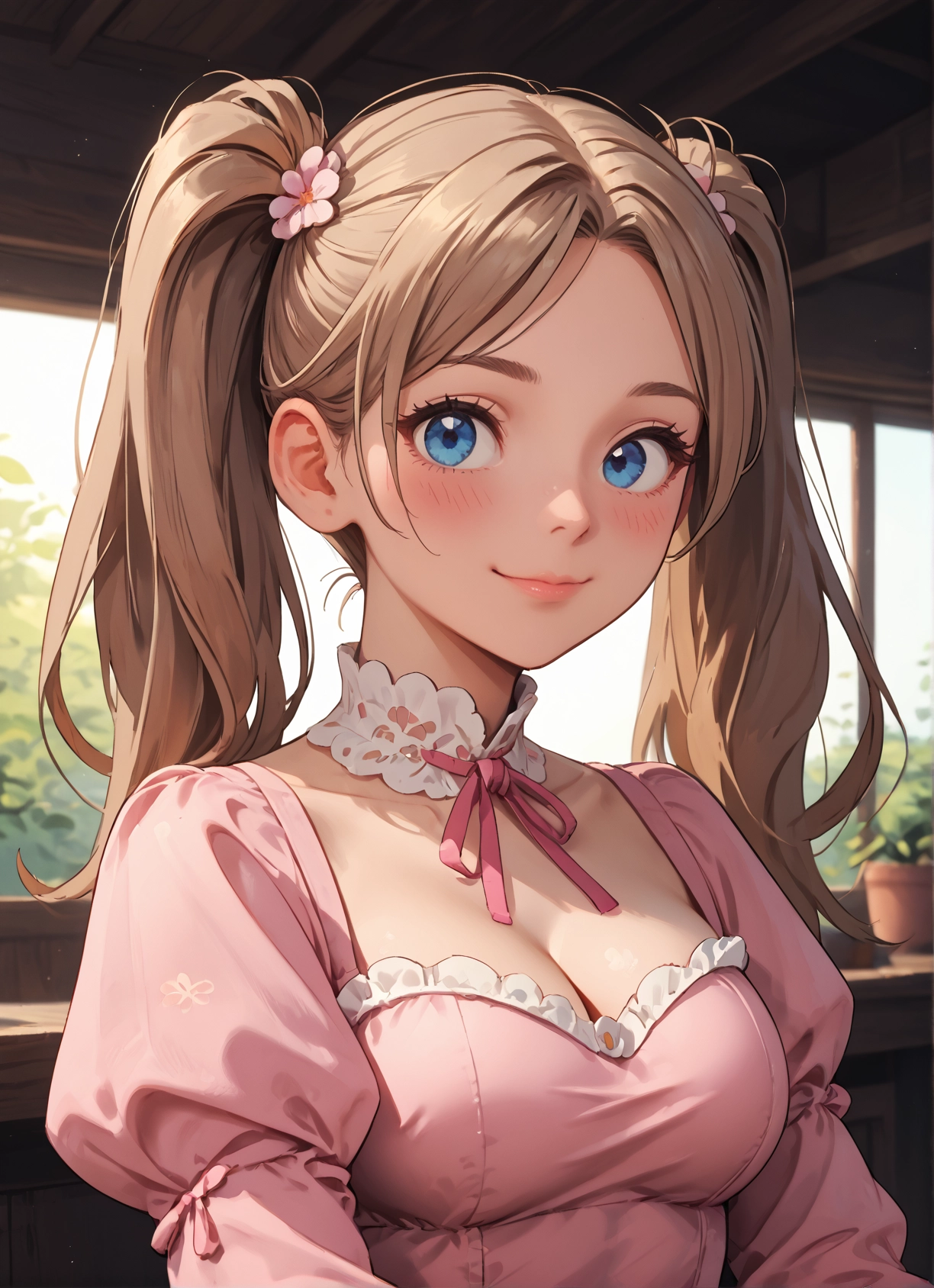 1girl, breasts, blue eyes, twintails, solo, cleavage · Yamete.gg