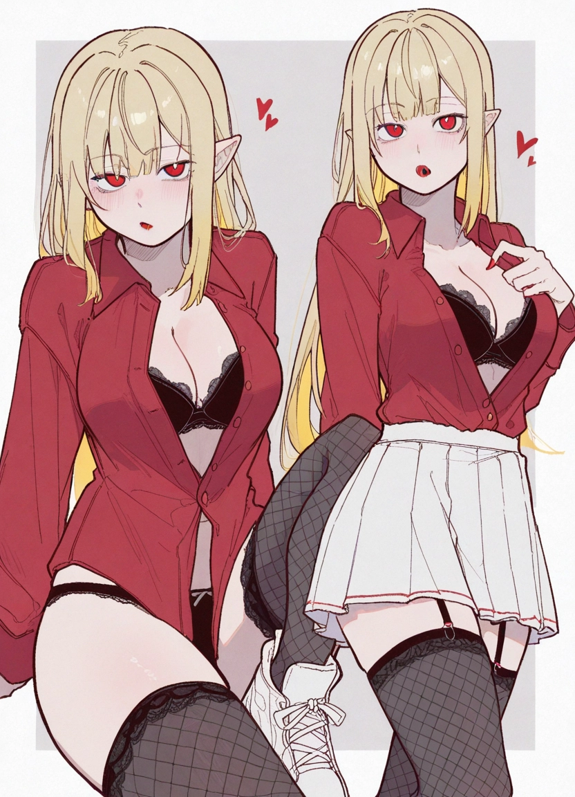 underwear, breasts, skirt, bra, red eyes, panties · Yamete.gg