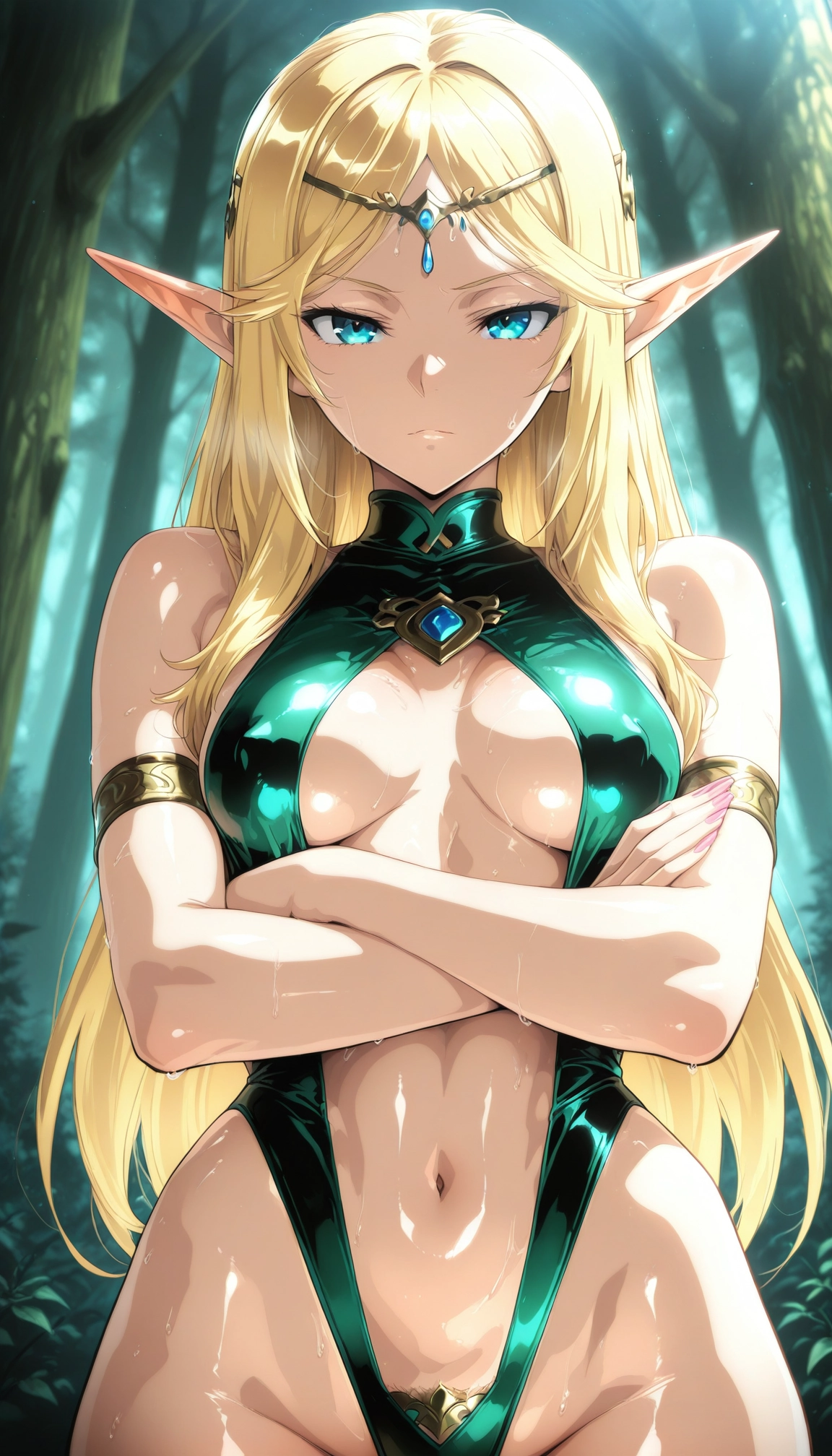 1girl, breasts, blonde hair, pointy ears, solo, elf · Yamete.gg