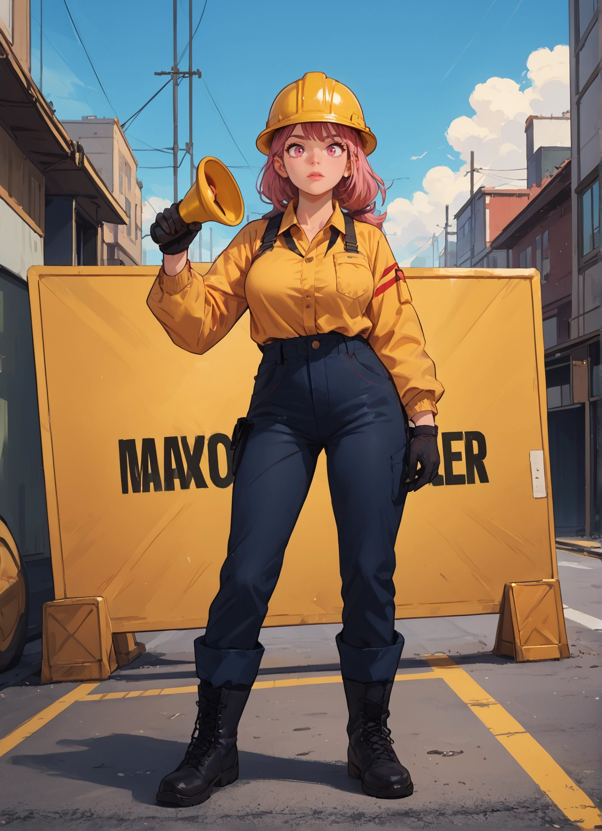 1girl, gloves, boots, solo, megaphone, helmet · Yamete.gg