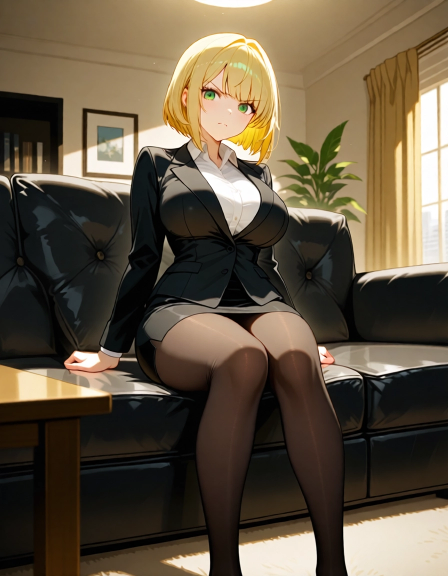 1girl, blonde hair, solo, breasts, pantyhose, green eyes · Yamete.gg