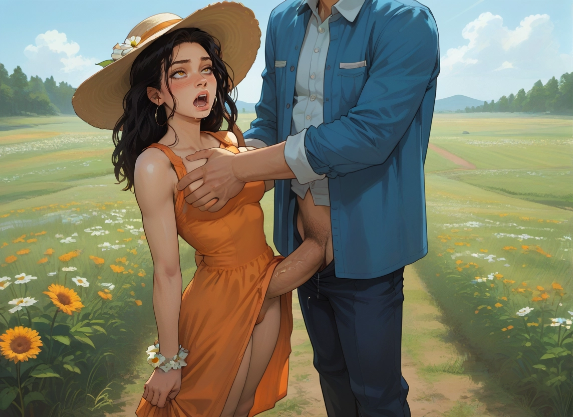1girl, 1boy, hat, hetero, outdoors, penis · Yamete.gg