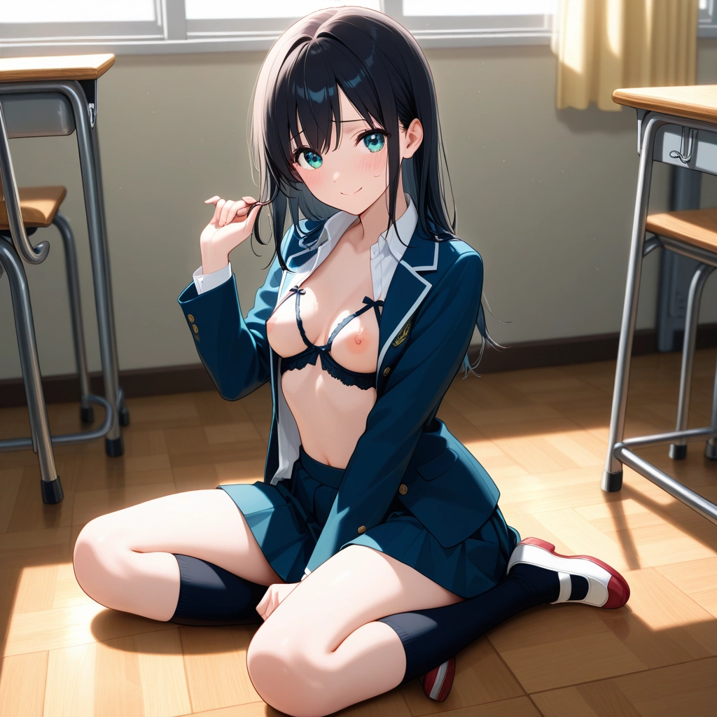 1girl, breasts, solo, open clothes, underwear, bra · Yamete.gg
